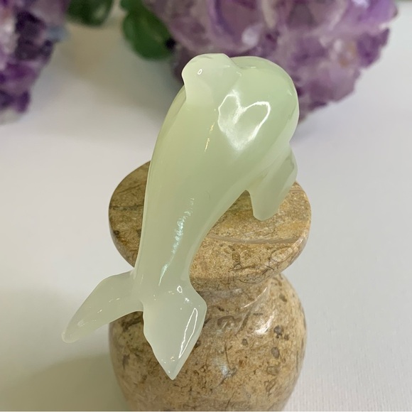 Yellow Calcite Crystal Carved Dolphin Figurine Onyx Animal Figure Polished 3" - Picture 8 of 12